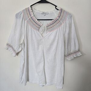 Madewell Boho Rainbow Embroidered Lightweight Festive Blouse